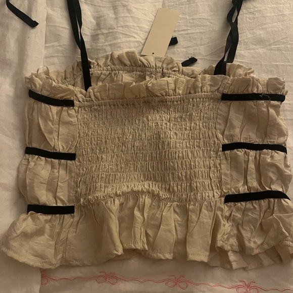 Cream Smocked Ruffle Top - Picture 2 of 3